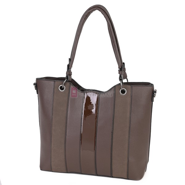 Голяма дамска ежедневна чанта от еко кожа, в тъмнокафяв цвят. Код: 88001