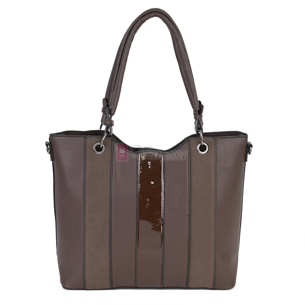Голяма дамска ежедневна чанта от еко кожа, в тъмнокафяв цвят. Код: 88001