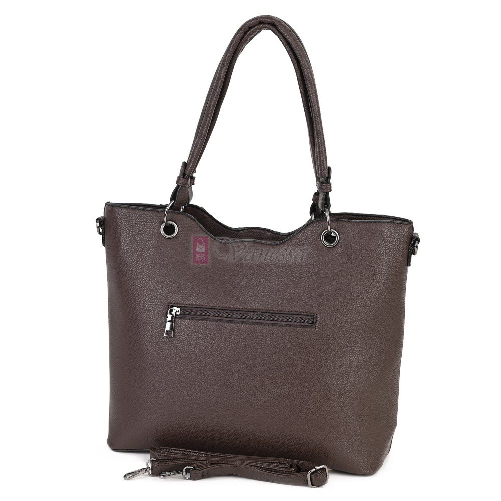 Голяма дамска ежедневна чанта от еко кожа, в тъмнокафяв цвят. Код: 88001