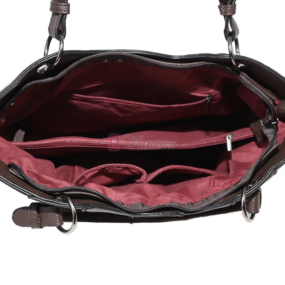 Голяма дамска ежедневна чанта от еко кожа, в тъмнокафяв цвят. Код: 88001