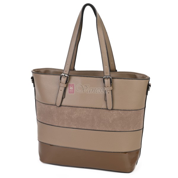 Голяма дамска ежедневна чанта от еко кожа, в бежов цвят. Код: 88007