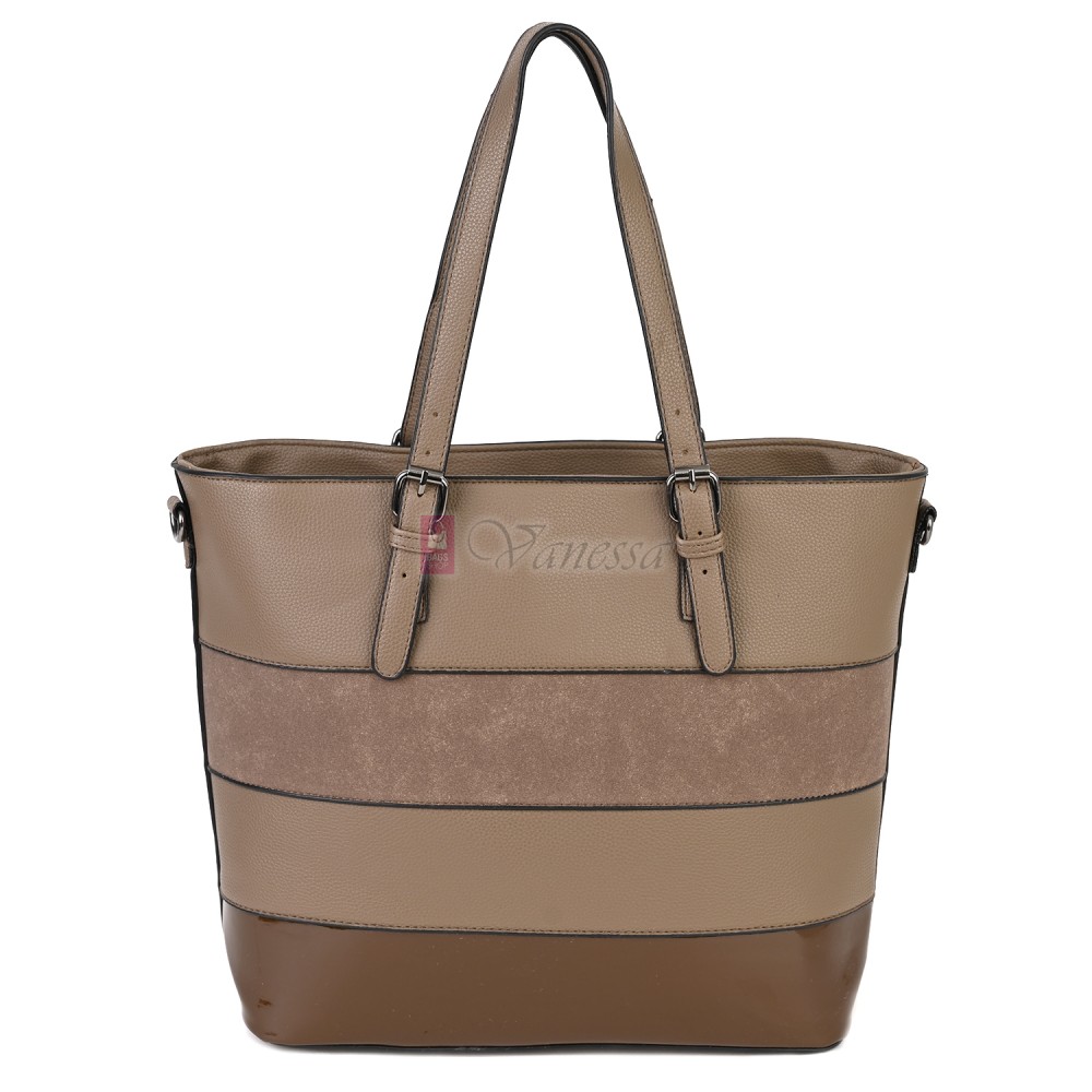 Голяма дамска ежедневна чанта от еко кожа, в бежов цвят. Код: 88007