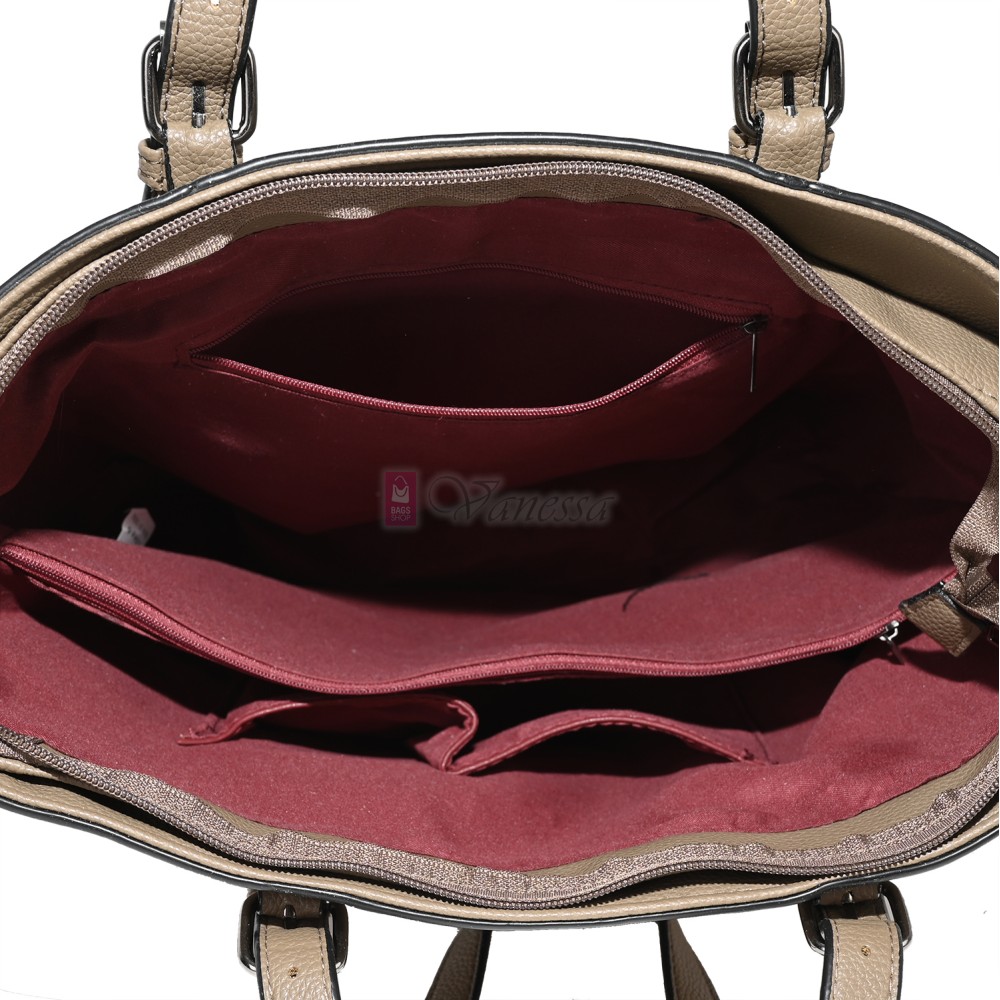 Голяма дамска ежедневна чанта от еко кожа, в бежов цвят. Код: 88007