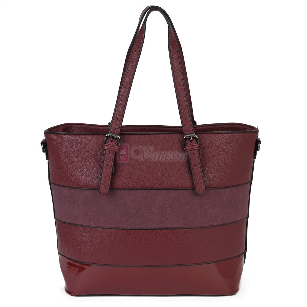 Голяма дамска ежедневна чанта от еко кожа, в цвят бордо. Код: 88007
