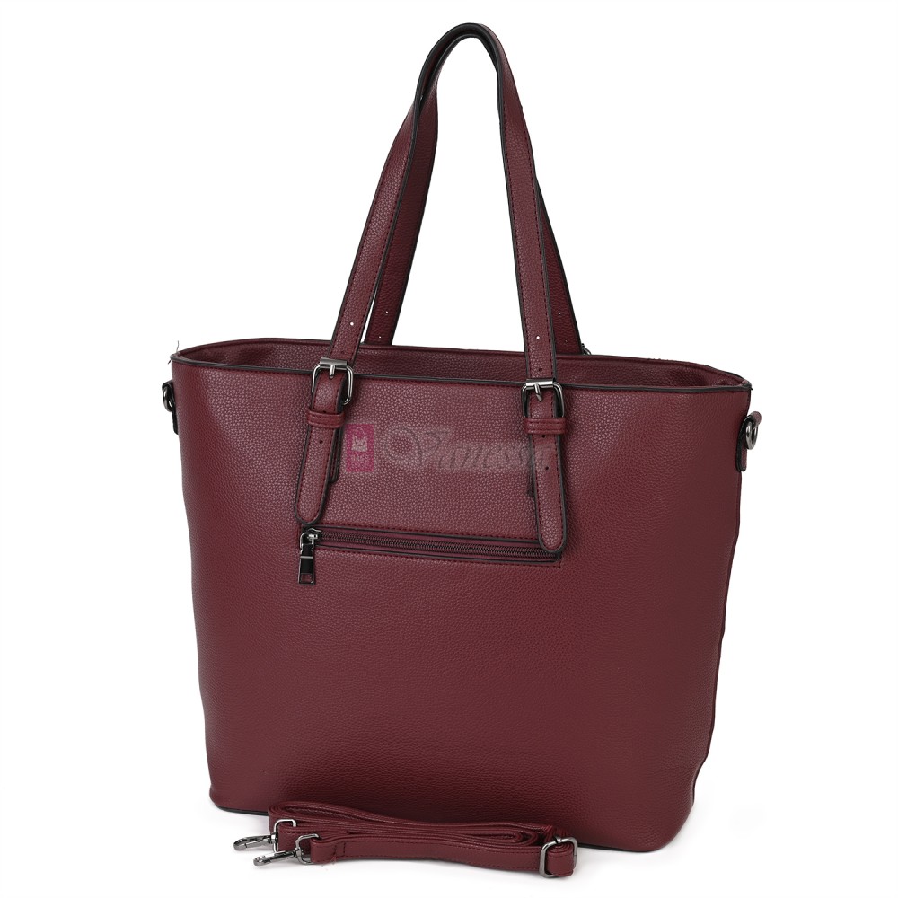 Голяма дамска ежедневна чанта от еко кожа, в цвят бордо. Код: 88007