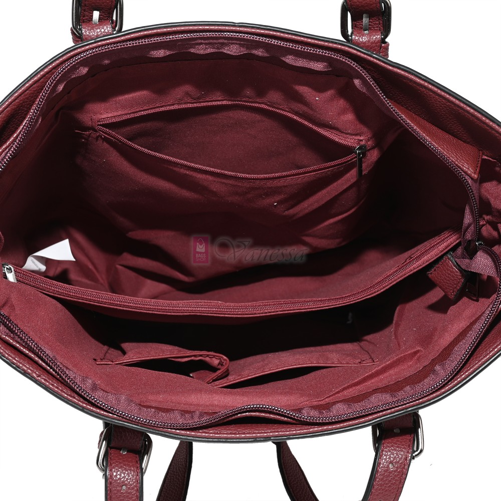 Голяма дамска ежедневна чанта от еко кожа, в цвят бордо. Код: 88007