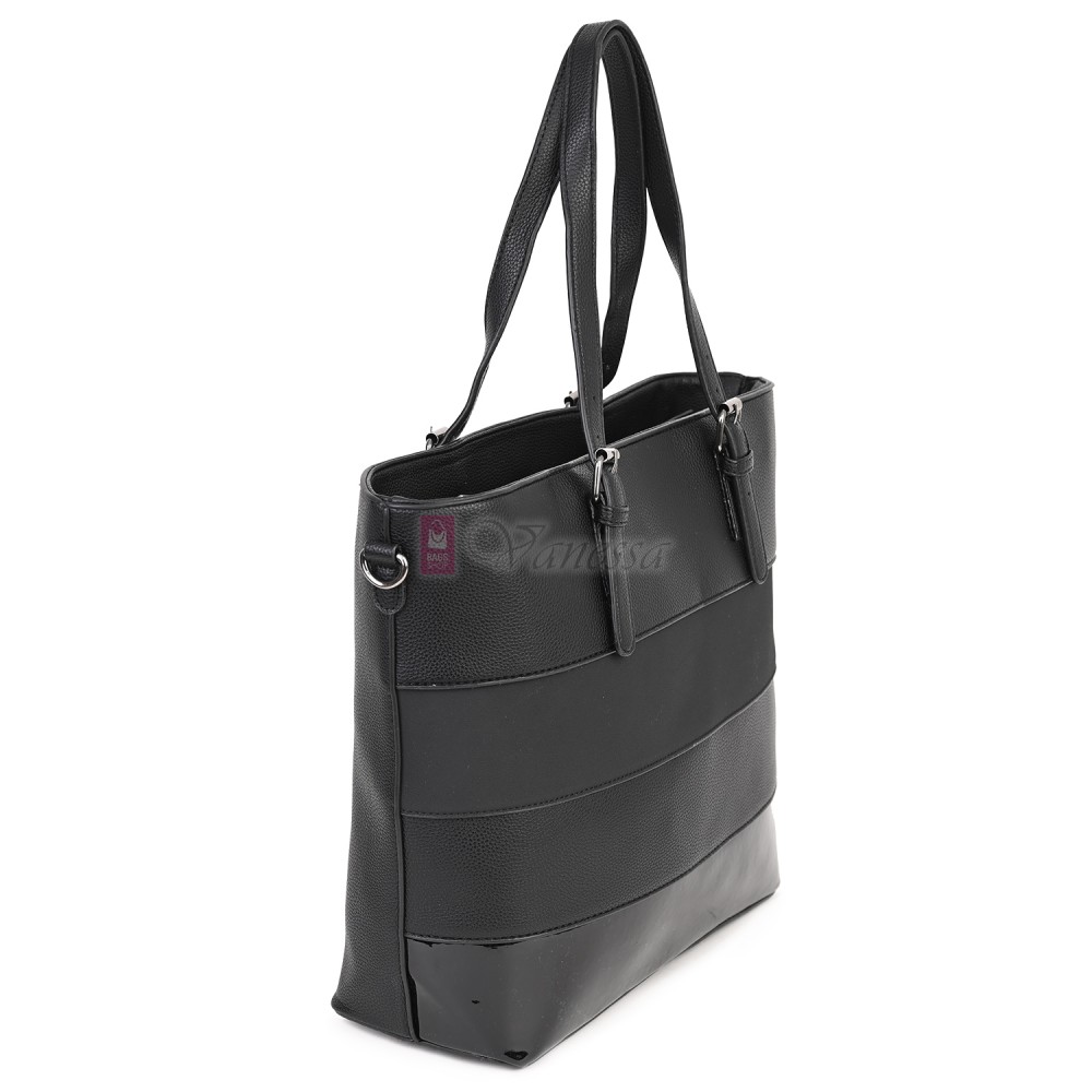 Голяма дамска ежедневна чанта от еко кожа, в черен цвят. Код: 88007