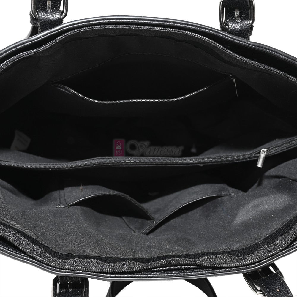 Голяма дамска ежедневна чанта от еко кожа, в черен цвят. Код: 88007