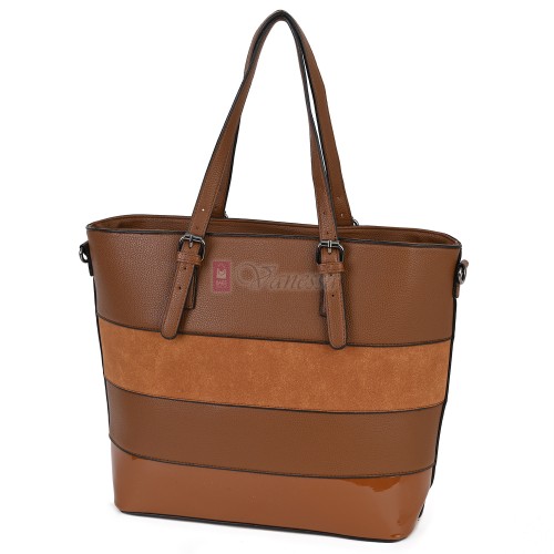 Голяма дамска ежедневна чанта от еко кожа, в кафяв цвят. Код: 88007