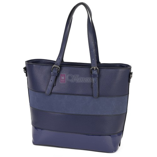 Голяма дамска ежедневна чанта от еко кожа, в тъмносин цвят. Код: 88007