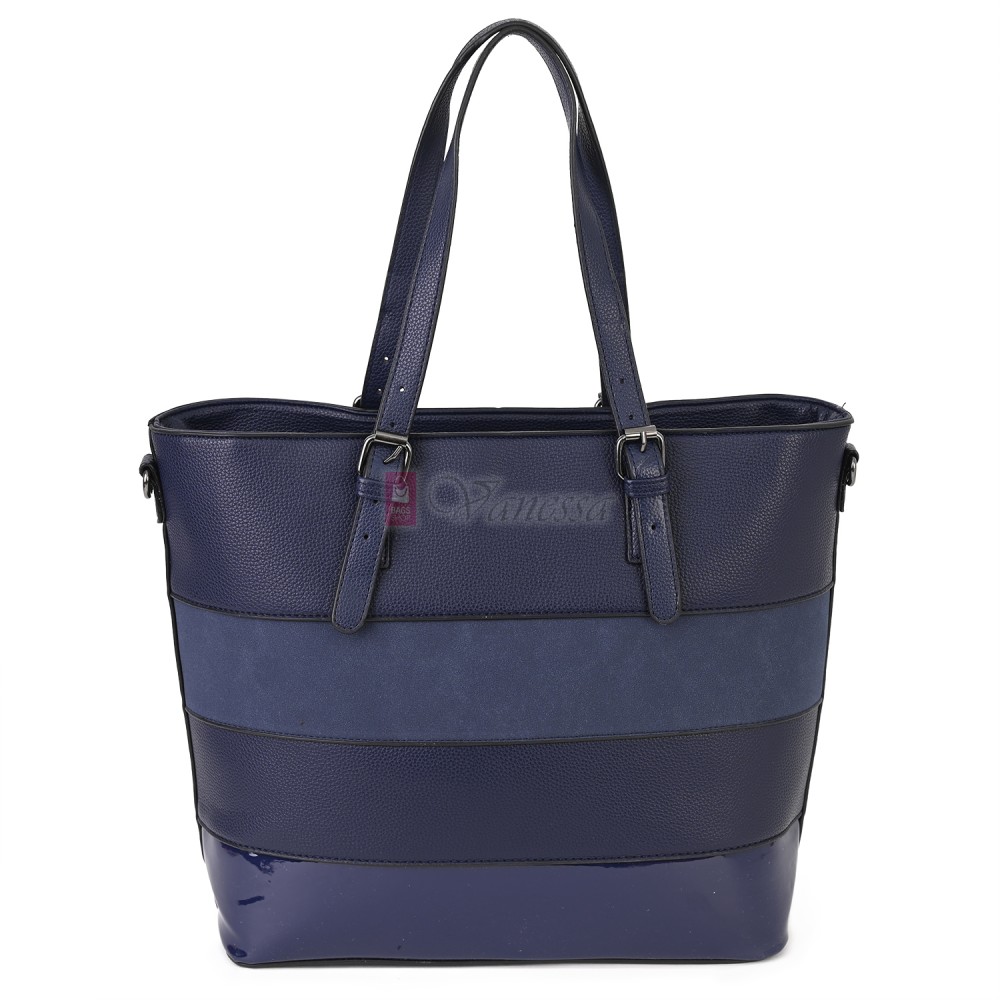 Голяма дамска ежедневна чанта от еко кожа, в тъмносин цвят. Код: 88007