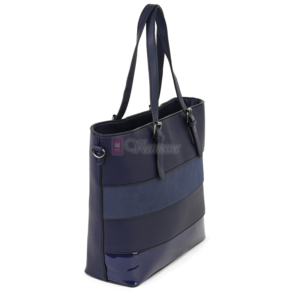 Голяма дамска ежедневна чанта от еко кожа, в тъмносин цвят. Код: 88007