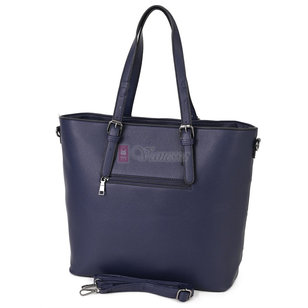 Голяма дамска ежедневна чанта от еко кожа, в тъмносин цвят. Код: 88007