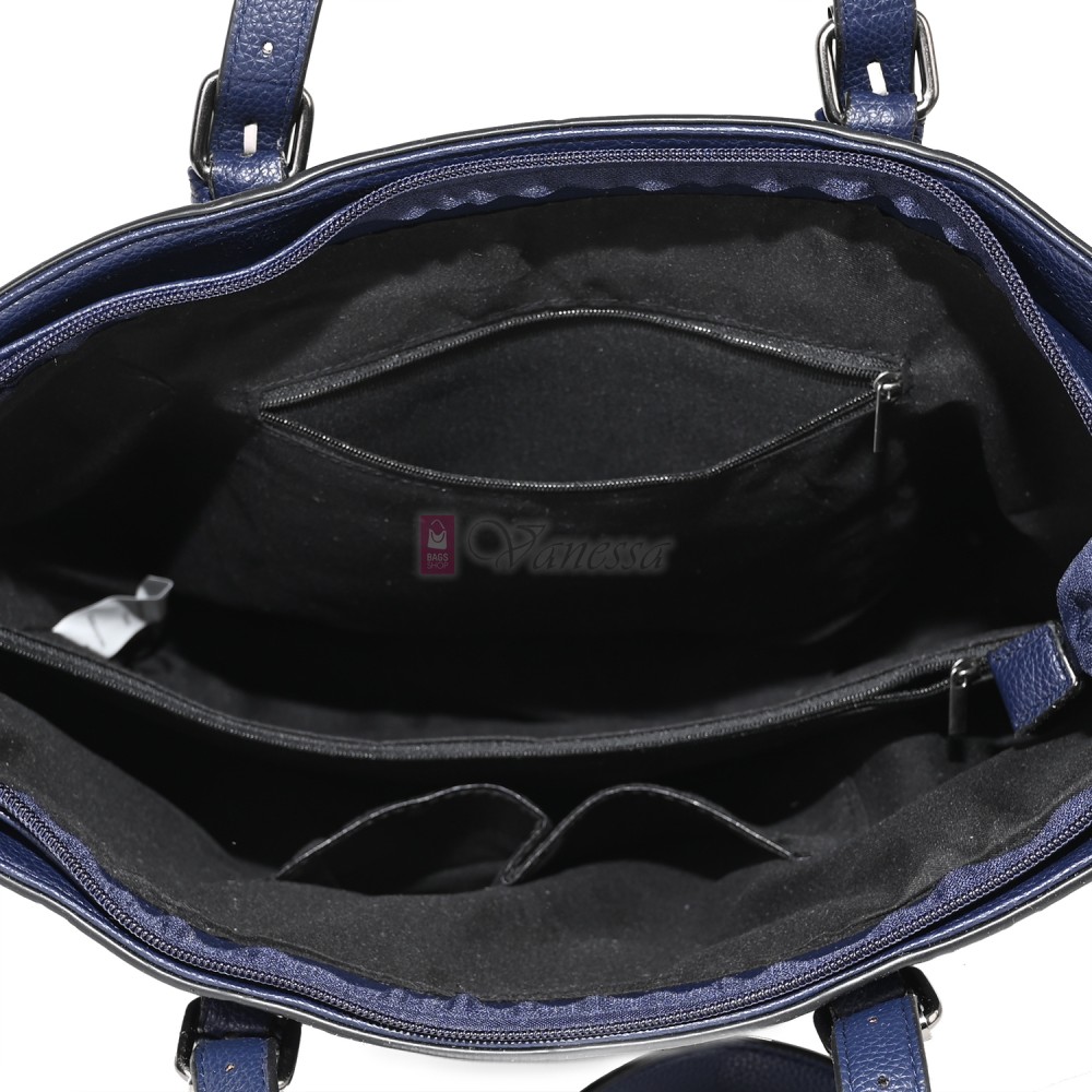 Голяма дамска ежедневна чанта от еко кожа, в тъмносин цвят. Код: 88007