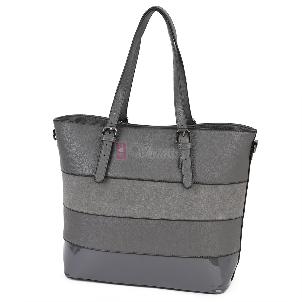 Голяма дамска ежедневна чанта от еко кожа, в сив цвят. Код: 88007