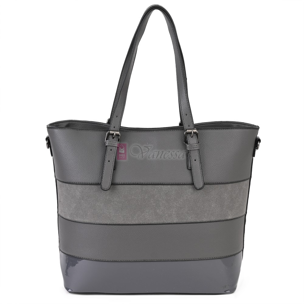 Голяма дамска ежедневна чанта от еко кожа, в сив цвят. Код: 88007