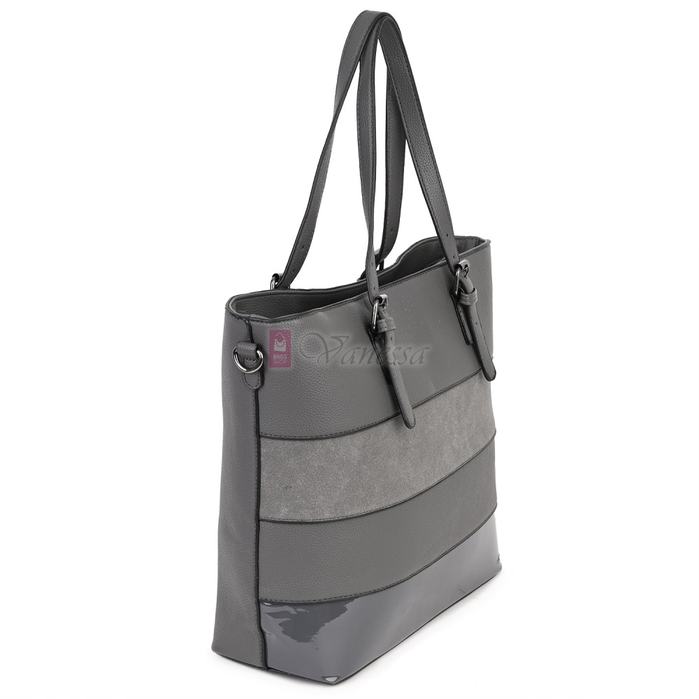 Голяма дамска ежедневна чанта от еко кожа, в сив цвят. Код: 88007