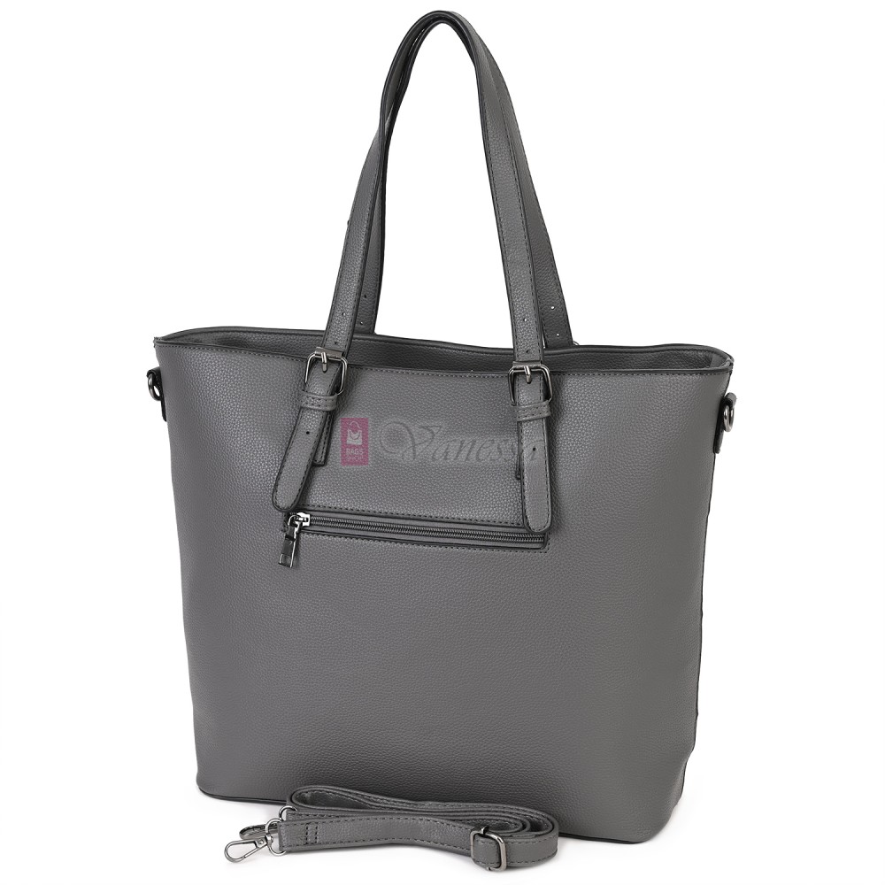 Голяма дамска ежедневна чанта от еко кожа, в сив цвят. Код: 88007