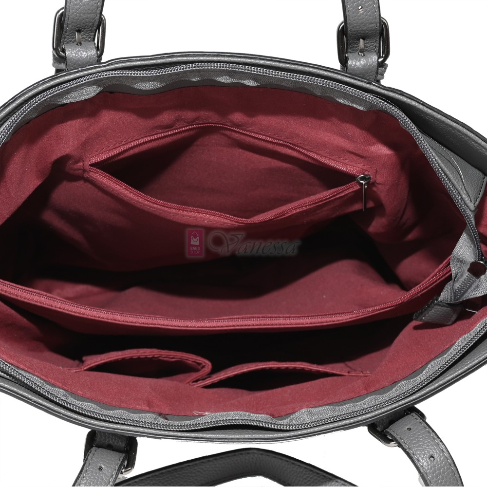 Голяма дамска ежедневна чанта от еко кожа, в сив цвят. Код: 88007