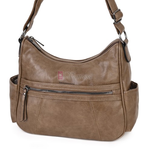 Дамска ежедневна чанта от екологична кожа, в тъмнобежов цвят Код: 8829