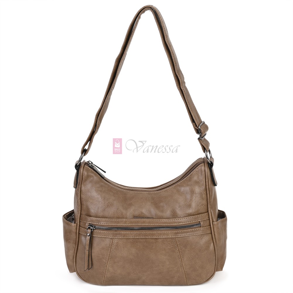 Дамска ежедневна чанта от екологична кожа, в тъмнобежов цвят Код: 8829