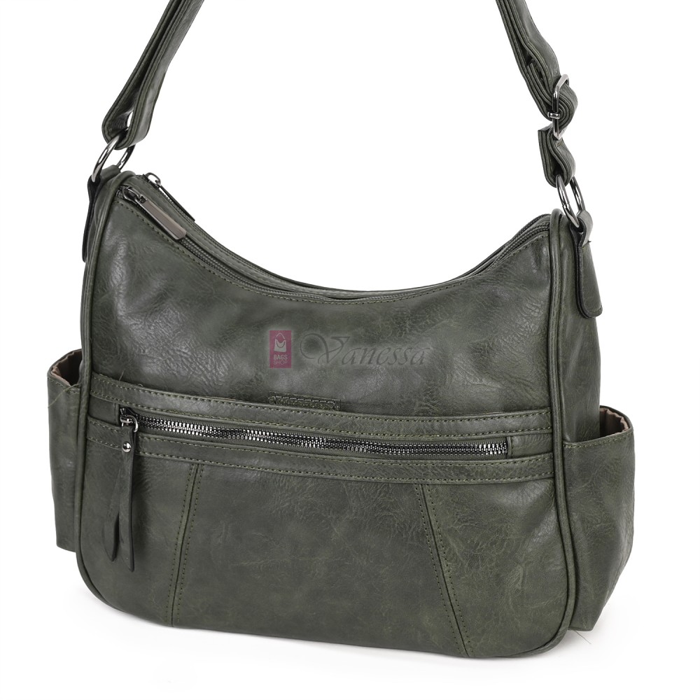Дамска ежедневна чанта от екологична кожа, в тъмнозелен цвят Код: 8829