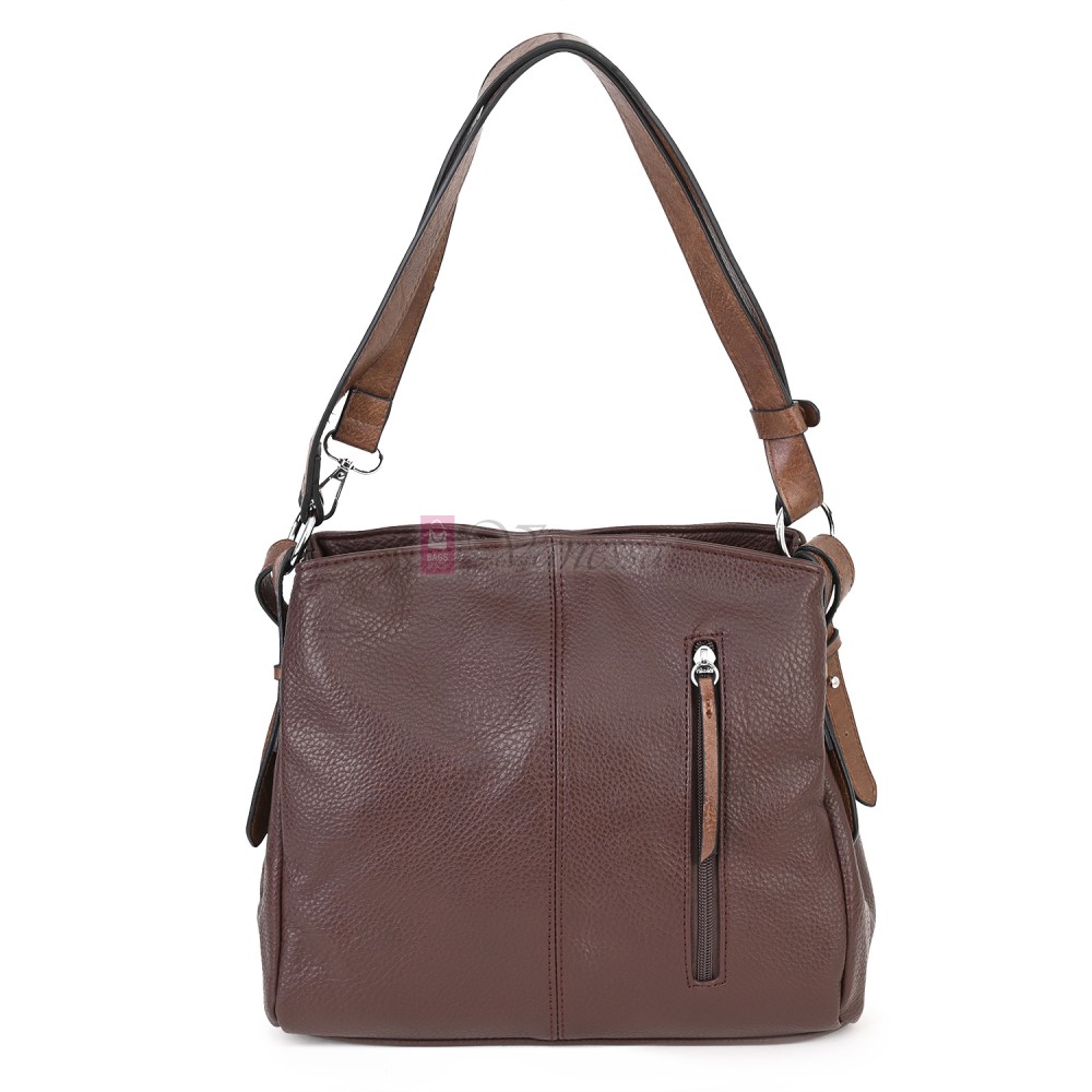 Дамска чанта от висококачествена еко кожа в тъмнокафяв цвят Код: 90001