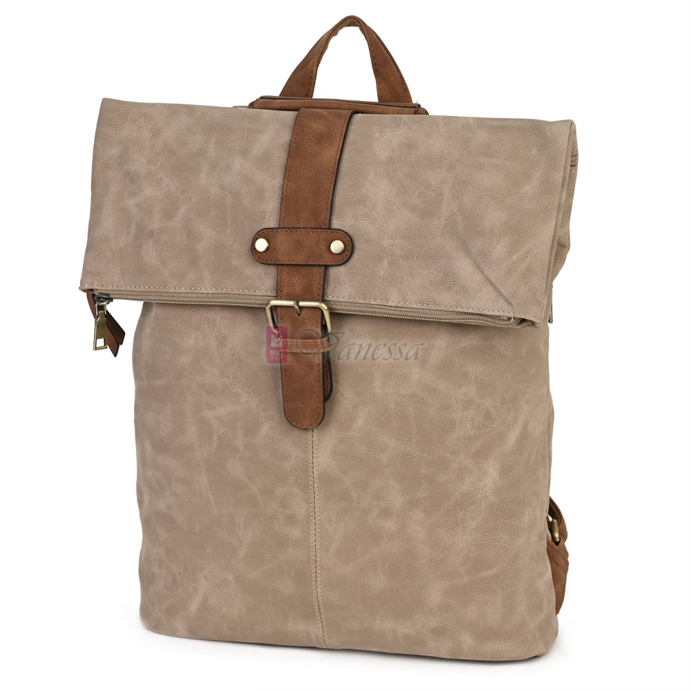 Голяма дамска раница от велур, в бежов цвят. Код: 90208-9