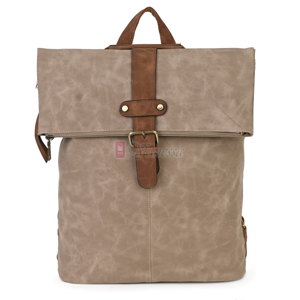 Голяма дамска раница от велур, в бежов цвят. Код: 90208-9