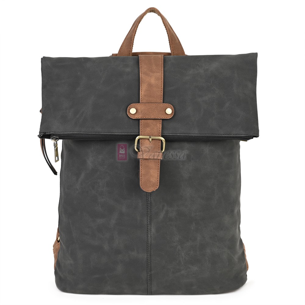 Голяма дамска раница от велур, в тъмносив цвят. Код: 90208-9