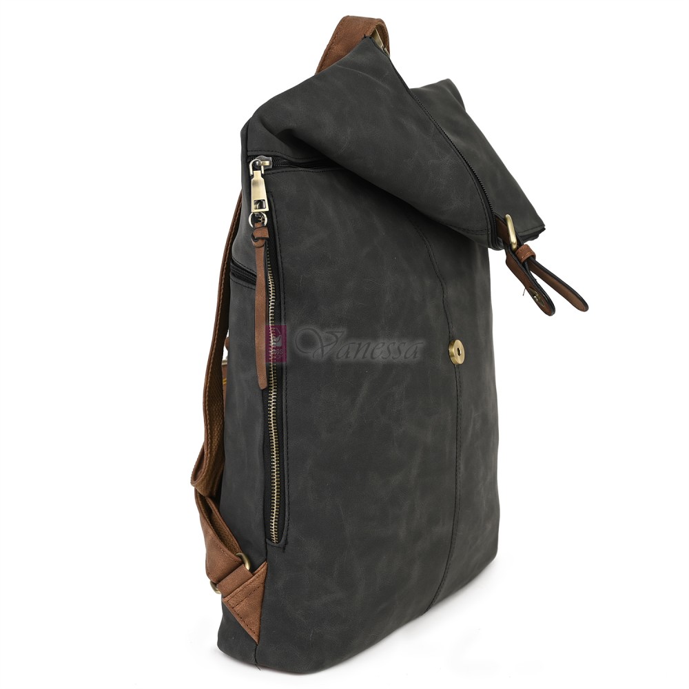 Голяма дамска раница от велур, в тъмносив цвят. Код: 90208-9