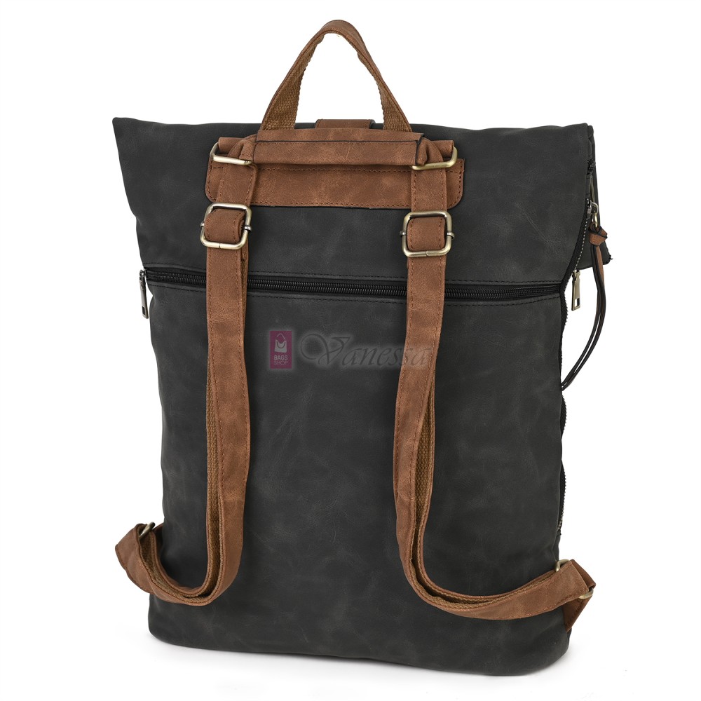 Голяма дамска раница от велур, в тъмносив цвят. Код: 90208-9