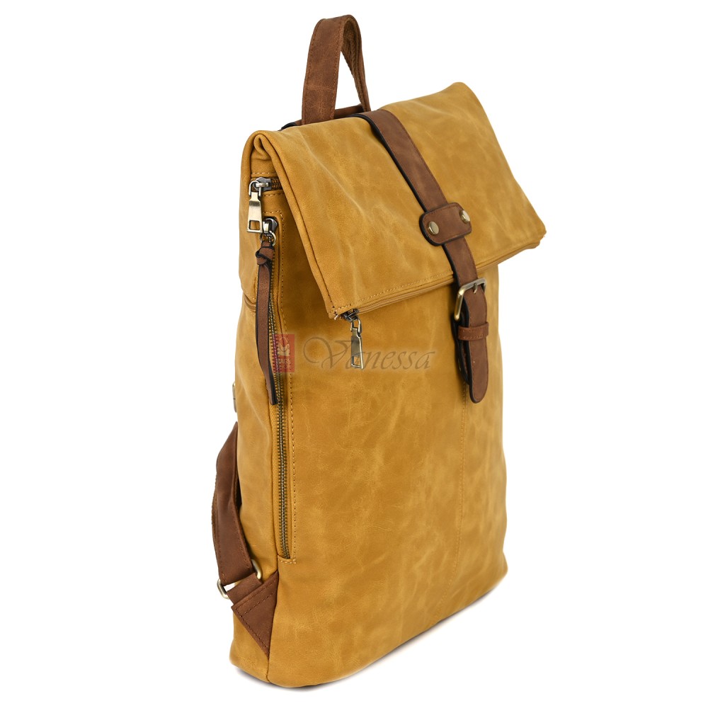 Голяма дамска раница от велур, в жълт цвят. Код: 90208-9