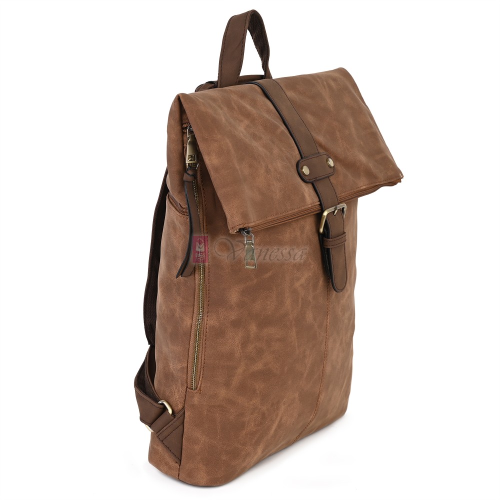 Голяма дамска раница от велур, в кафяв цвят. Код: 90208-9