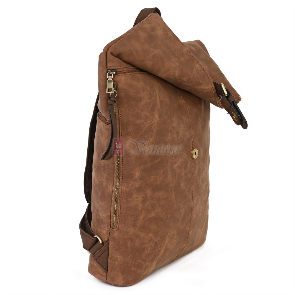 Голяма дамска раница от велур, в кафяв цвят. Код: 90208-9