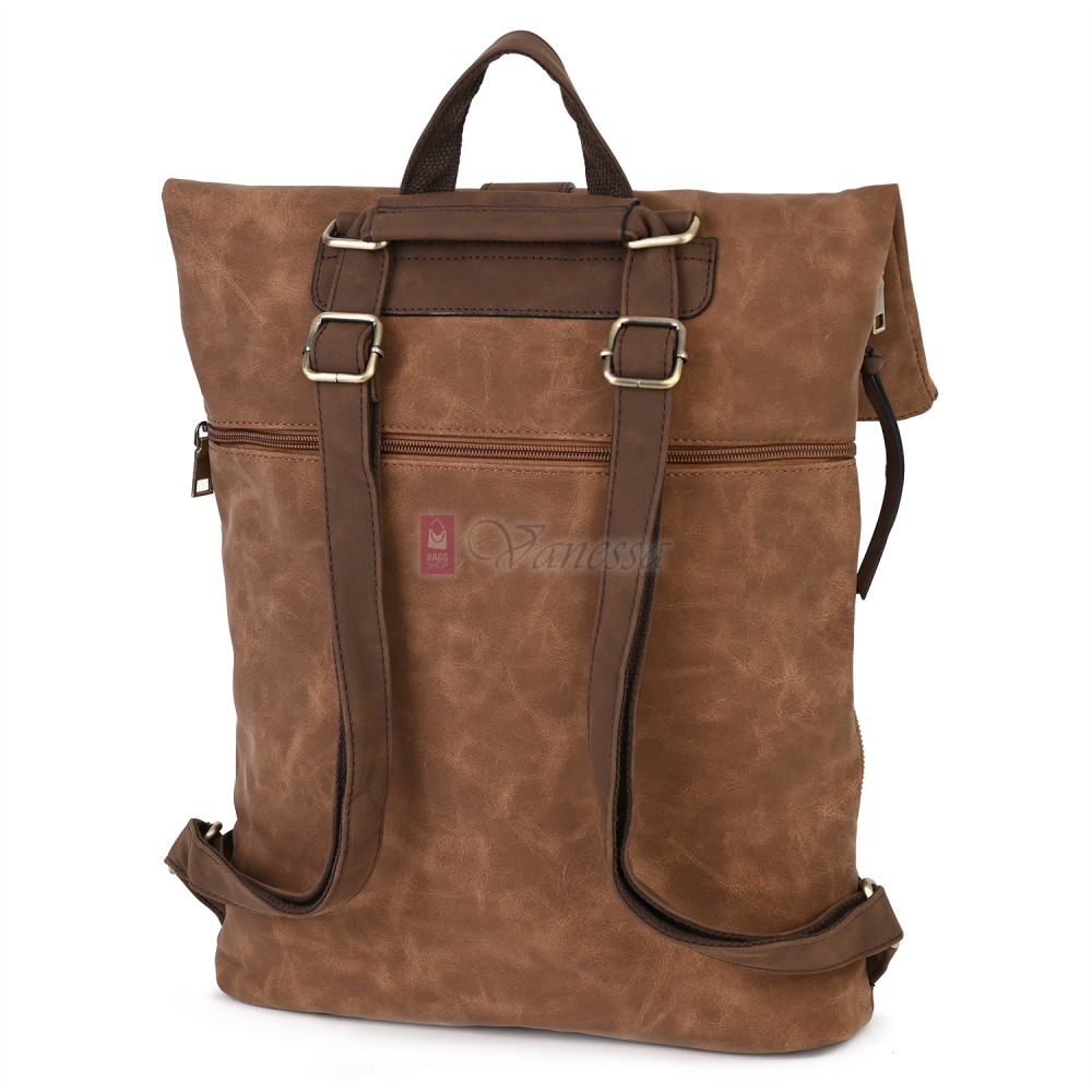 Голяма дамска раница от велур, в кафяв цвят. Код: 90208-9