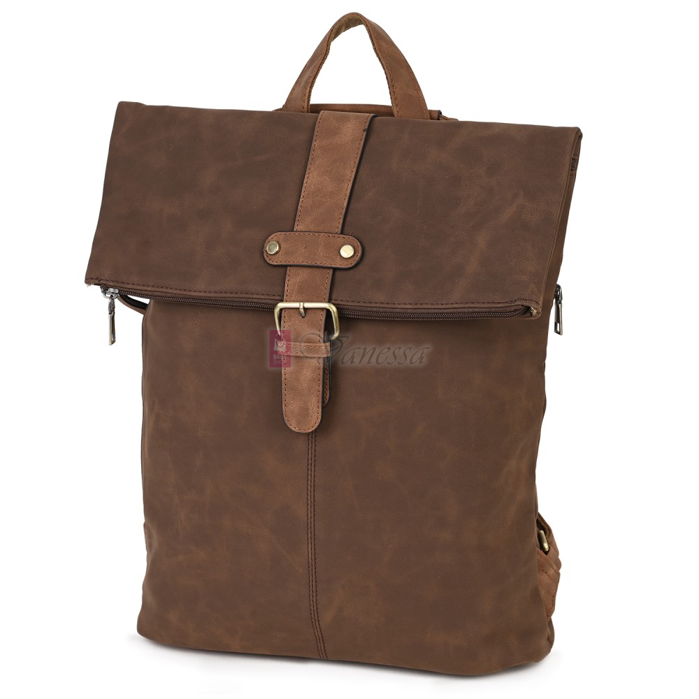 Голяма дамска раница от велур, в тъмнокафяв цвят. Код: 90208-9