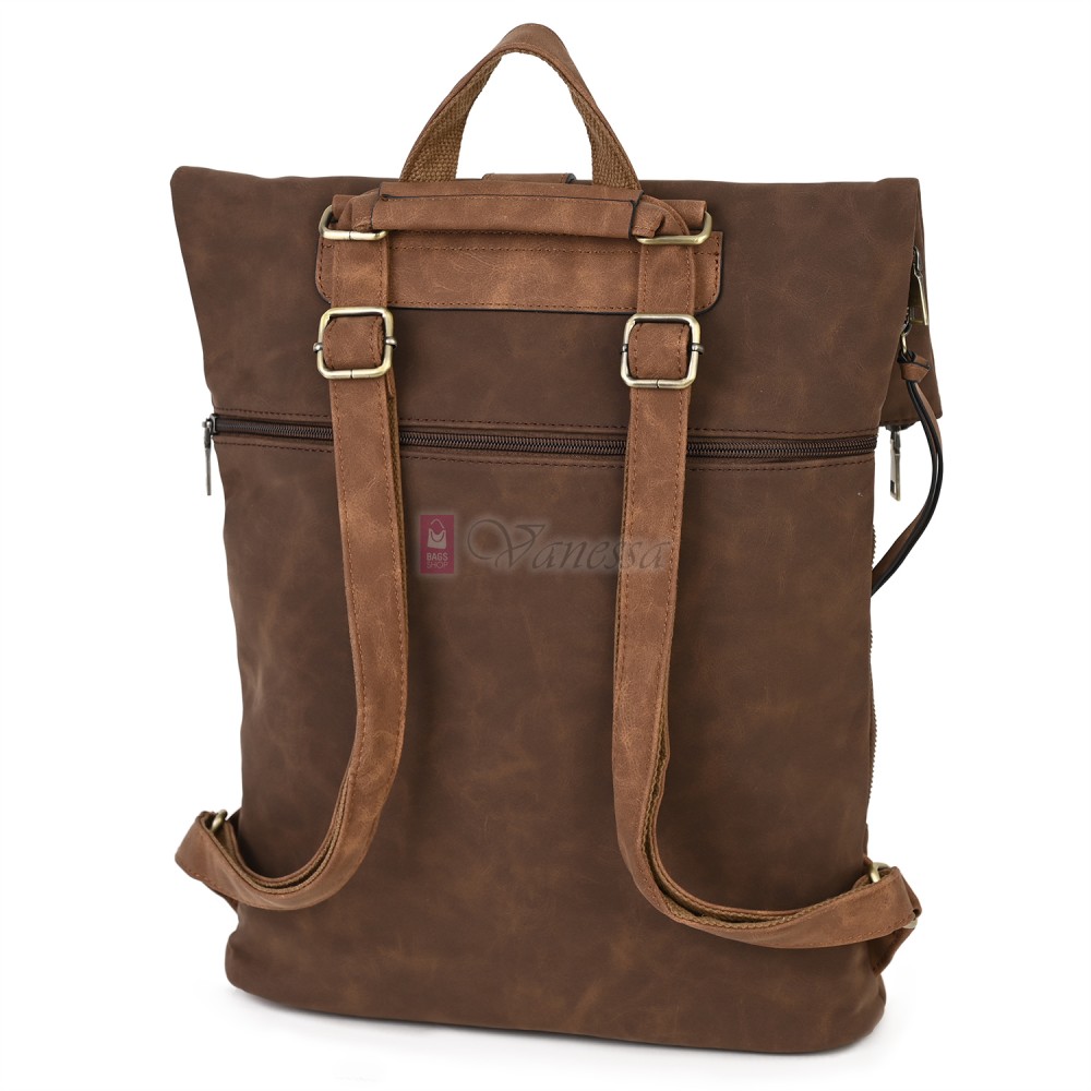 Голяма дамска раница от велур, в тъмнокафяв цвят. Код: 90208-9