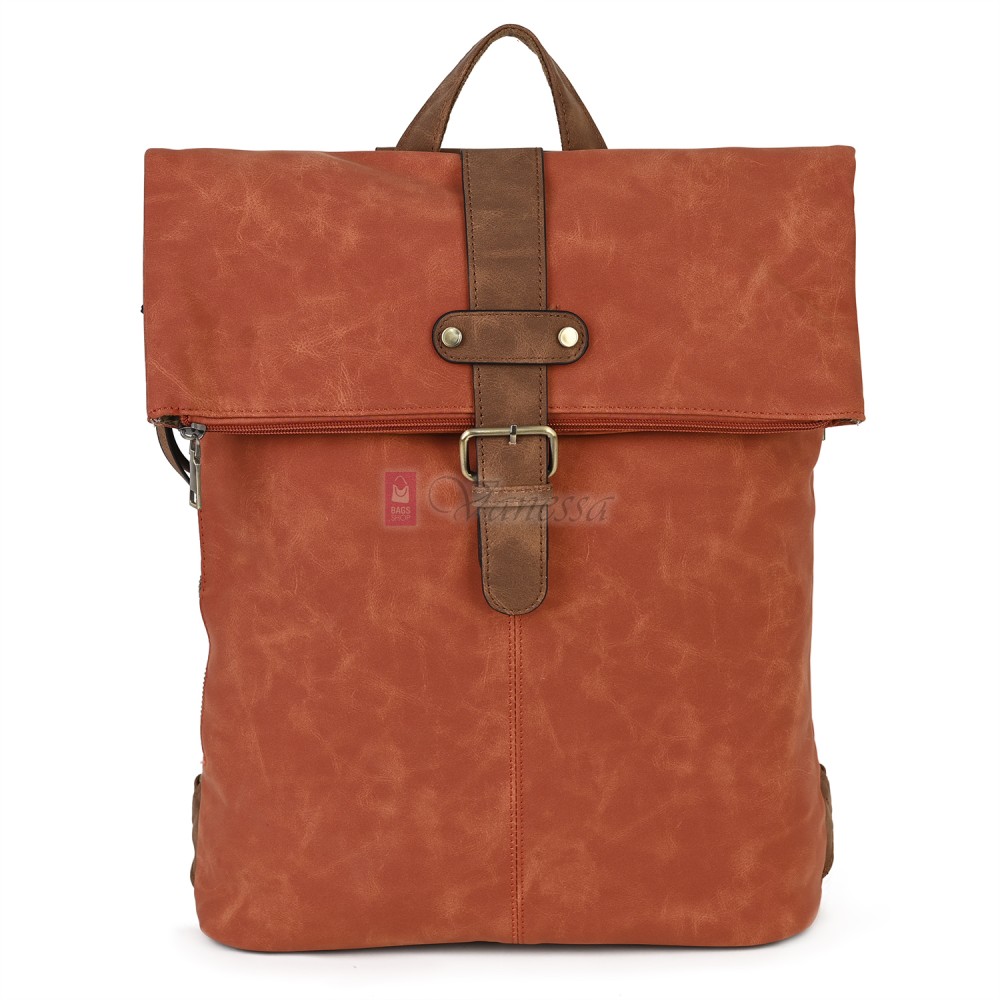 Голяма дамска раница от велур, в оранжев цвят. Код: 90208-9