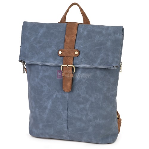 Голяма дамска раница от велур, в син цвят. Код: 90208-9