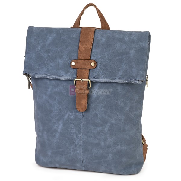 Голяма дамска раница от велур, в син цвят. Код: 90208-9