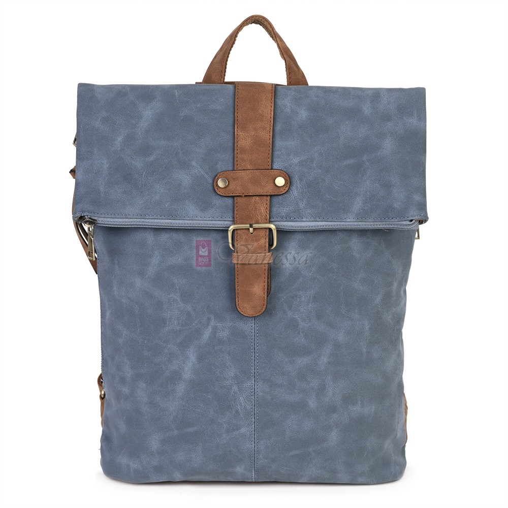 Голяма дамска раница от велур, в син цвят. Код: 90208-9