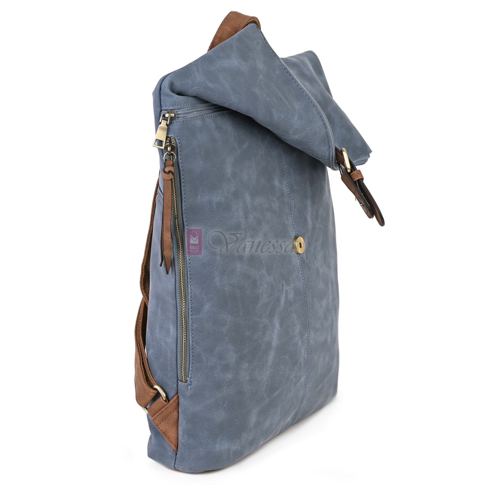 Голяма дамска раница от велур, в син цвят. Код: 90208-9