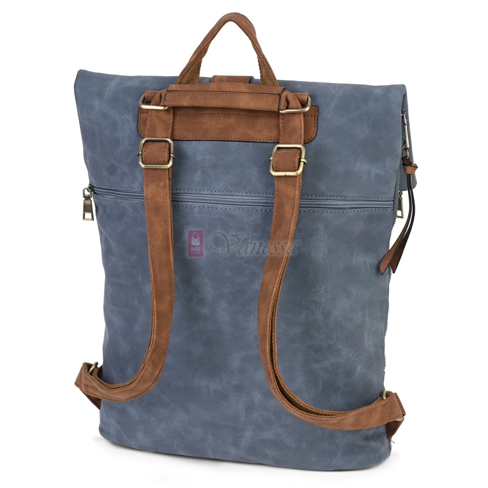 Голяма дамска раница от велур, в син цвят. Код: 90208-9