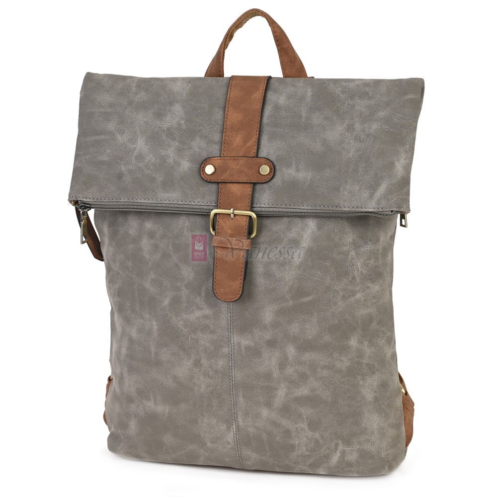 Голяма дамска раница от велур, в сив цвят. Код: 90208-9