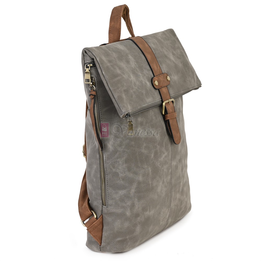 Голяма дамска раница от велур, в сив цвят. Код: 90208-9