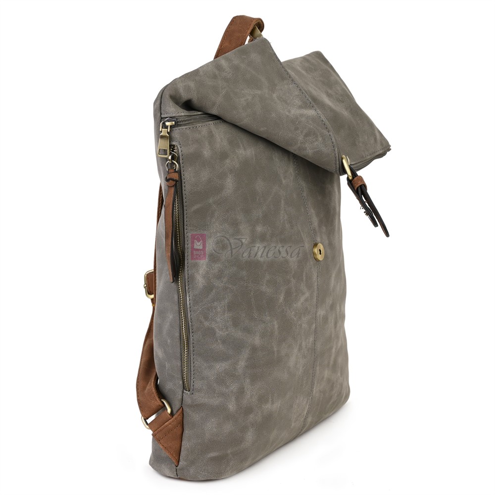 Голяма дамска раница от велур, в сив цвят. Код: 90208-9