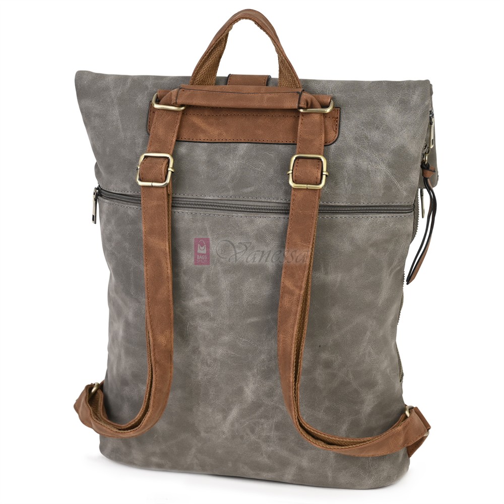 Голяма дамска раница от велур, в сив цвят. Код: 90208-9