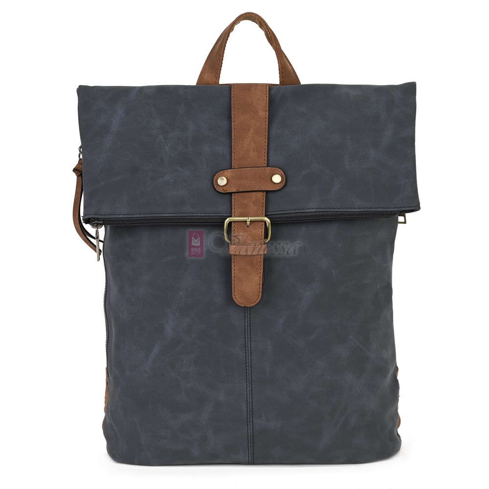 Голяма дамска раница от велур, в тъмносин цвят. Код: 90208-9