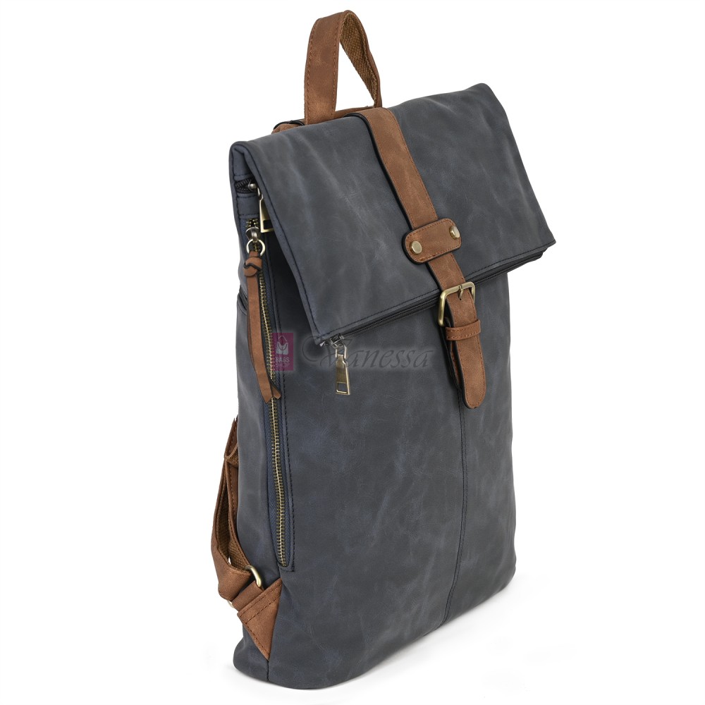 Голяма дамска раница от велур, в тъмносин цвят. Код: 90208-9